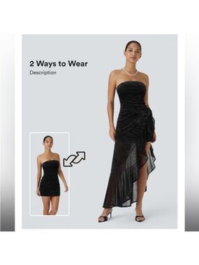 HALARA 2-Ways to Wear Strapless Black Dress Velvet with Sheer Velvet Wrap